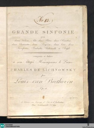 Grande Sinfonie pour deux Violons, Alto, deux Flûtes, deux Hautbois, deux Clarinettes, deux Bassons, deux Cors, deux Trompettes, Timballes, Violoncelle et Basse Op. 36