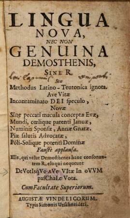 Lingua nova, nec non genuina Demosthenis, sine R. : Seu methodus Latino-Teutonica ignota