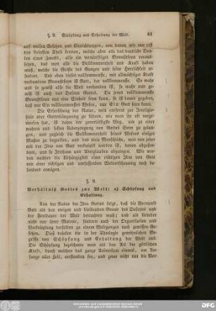 §. 9. Verhältniß Gottes zur Welt: a) Schöpfung und Erhaltung.