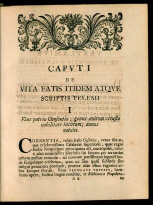 Caput I De Vita Fatis Itidem Atque Scriptis Telesii