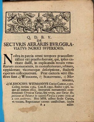 De secturis aerariis burggraviatus Norici superioris Programma inaugurale