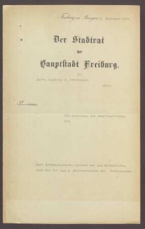 Ernennung von Constantin Fehrenbach zum 2. Stellvertreter des Vorsitzenden des Gewerbegerichts, 1 Schreiben