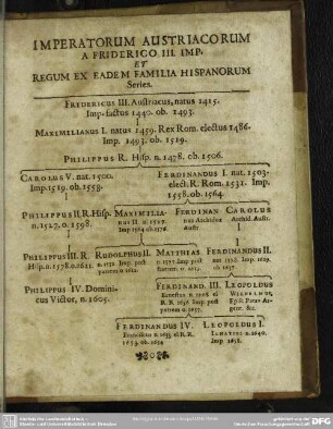 Imperatorum Austriacorum A Friderico III. Imp. Et Regum Ex Eadem Familia Hispanorum Series