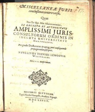 Miscellaneæ Juris conclusiones controversæ