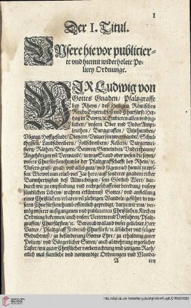 Titul I Rubr. I von Besuchung der Predigten und Anhörung Göttlichs Worts
