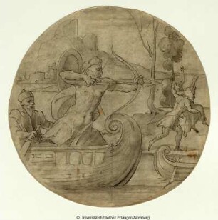 Runder Scheibenriß mit Herkules und Nessus