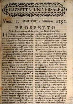 Gazzetta universale, 1792