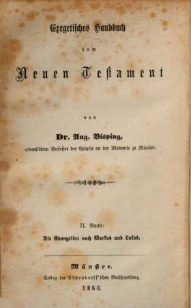 Exegetisches Handbuch zum Neuen Testament, 2. Erklärung der Evangelien nach Markus und Lukas