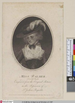Miss Palmer. Nicce to Sr. Josa. Reynolds