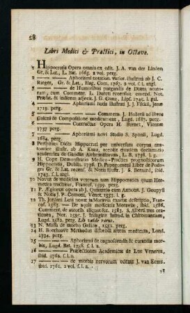 28-45, Libri Medici & Practici, in Octavo
