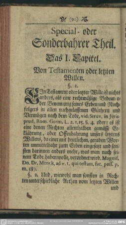 Special- oder Sonderbahrer Theil