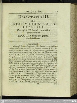 Disputatio III. De Putativo Contractu Literali
