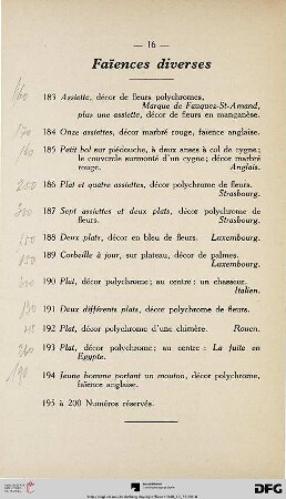 Faïences diverses (Nr.183-200)