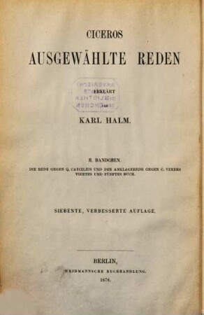 Cicero's ausgewählte Reden, 2