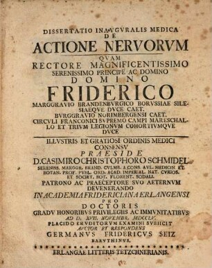 Dissertatio inavgvralis medica de actione nervorvm