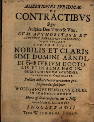 Assertiones Ivridicae. De Contractibvs
