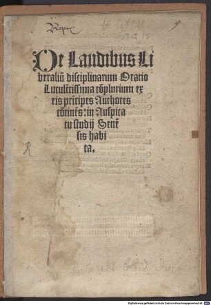 De laudibus liberalium disciplinarum oratio luculentissima
