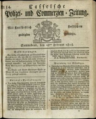 Nr. 14, Sonnabend, den 18ten Februar 1815