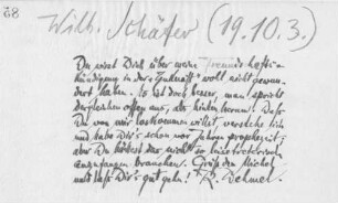 Brief an Wilhelm Schäfer
