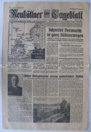 Berliner Tageszeitung "Neuköllner Tageblatt" zur Lage in Nordeuropa und zum Seekrieg gegen Großbritannien