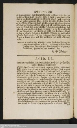 Ad Lit. LL : Hoch-Wohlgebohrn, Hoch-Edlgebohrn, Hoch-Edl, Hochgelehrt, sonders Hochgeehrte Herren, rc.