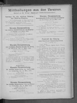 Mittheilungen aus den Vereinen. Beiblatt zu No. 40 der "Hamburger Aerzte-Correspondenz".
