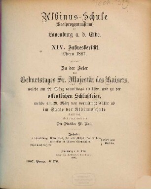 Jahresbericht : Ostern ... 14. 1886/87