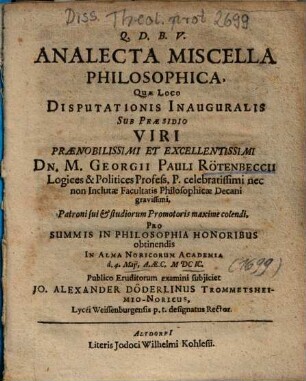 Analecta Miscella Philosophica