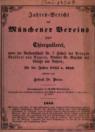 Jahresbericht des Münchner Vereins gegen Thierquälerei, 1852/53