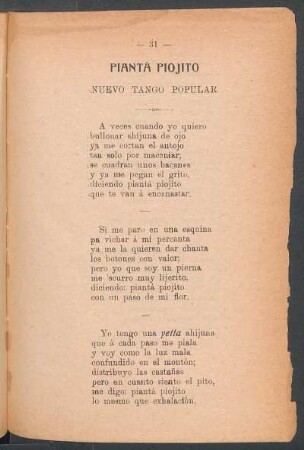 Piantá piojito : Nuevo tango popular