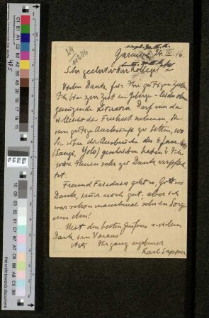 Postkarte an Arthur Wichmann