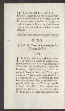 No. XX. Défaite des Tures en Hongrie par les Troupes du Roi. 1664.