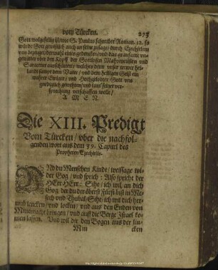 Die XIII. Predigt vom Türcken, uber die nachfolgenden wort aus dem 39. Capitel des Propheten Ezechielis