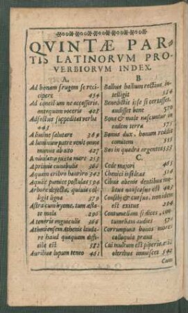 Quintae Partis Latinorum Proverbiorum Index.