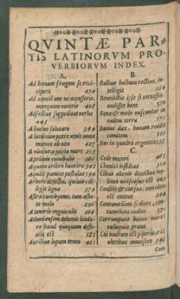 Quintae Partis Latinorum Proverbiorum Index.