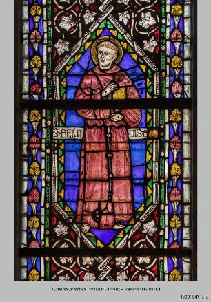 Fenster B-IX, B-VIII und B-VII der Nikolauskapelle : Fenster B-VII : Heiliger Franziskus