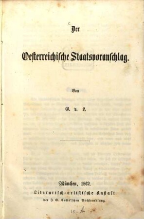 Der österreichische Staatsvoranschlag : Von G. v. L.