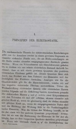 I. Principien der Elektrostatik.