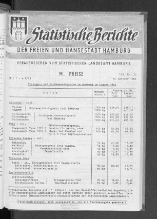 Erzeuger- und Großhandelspreise in Hamburg im August 1964 : Lfd. Nr. 35