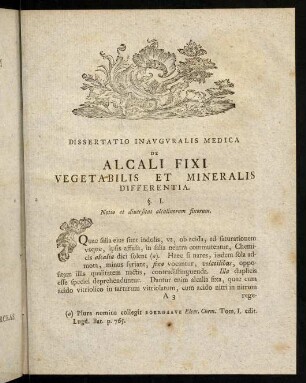 5-24, Dissertatio Inavgvralis Medica De Alcali Fixi Vegetabilis Et Mineralis Differentia.