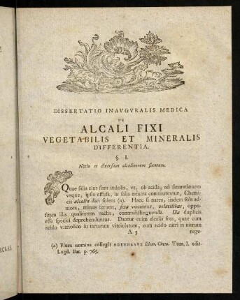 5-24, Dissertatio Inavgvralis Medica De Alcali Fixi Vegetabilis Et Mineralis Differentia.
