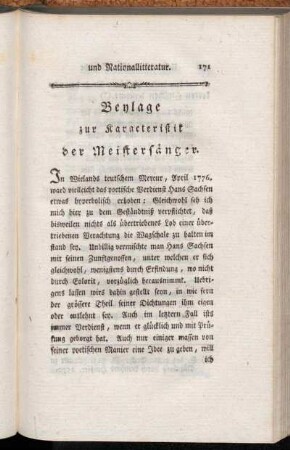 Beylage zur Karacteristik der Meistersänger.