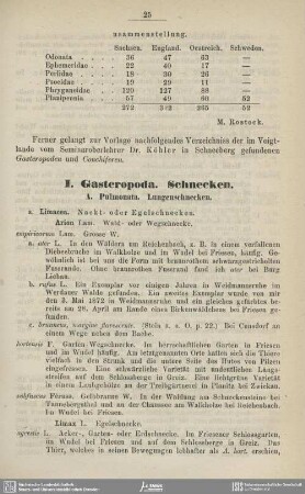I. Gasteropoda. Schnecken. II. Conchifera. Muscheln