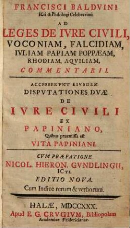 Ad leges de iure civili, Voconiam, Falcidiam, Iuliam Papiam Poppaeam, Rhodiam, Aquitiam commentarii
