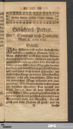 Gedächtniß-Predigt.