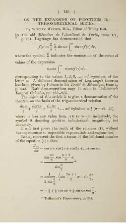On the expansion of functions in trigonometrical series.