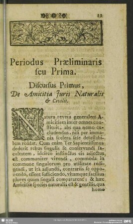 Periodus Praeliminaris seu Prima