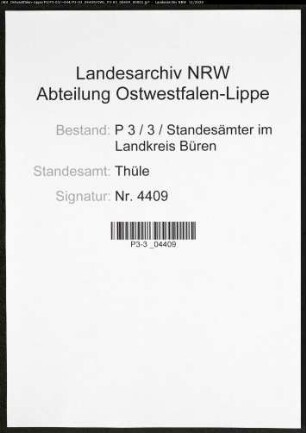 Sterberegister Standesamt Thüle