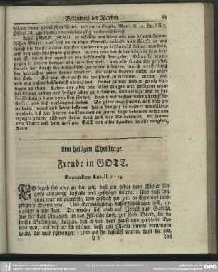 Am heiligen Christtage. Freude in Gott. Evangelium Luc. II, 1-14