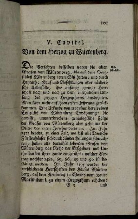 V. Capitel. Von dem Herzog zu Würtenberg.